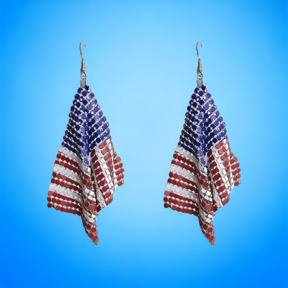 1pair American Flag Drop Earrings Shiny Rhinestones Hook Earrings